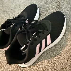 Adidas Women's Black Sneakers with Pink Stripes
